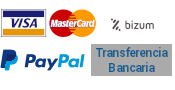 Formas de pago: Visa, Mastercard, Bizum, Paypal, Transferencia Bancaria